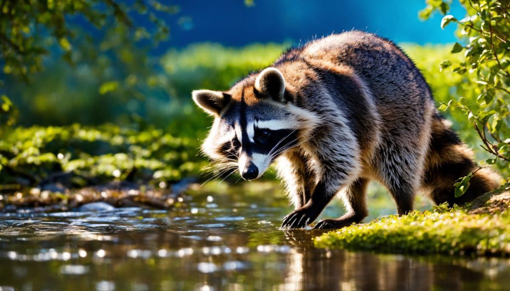 Raccoon rinses food in water